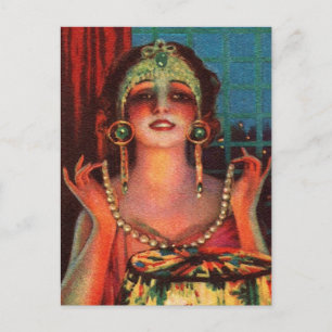 Fantastisk 1920-tals Flapper-era-showgirl Vykort
