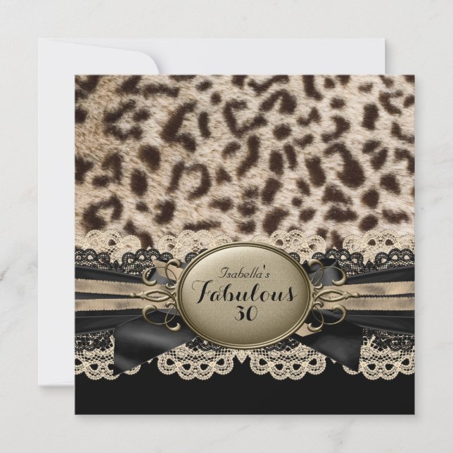 Fantastisk 30 Beige Brun Svart Leopard Födelsedag Inbjudningar (Framsida)