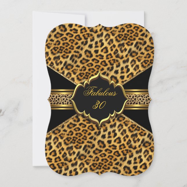 Fantastisk 30 Guld Svart Leopard 30-årsdag 2 Inbjudningar (Framsida)
