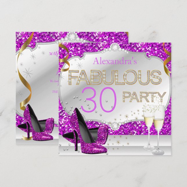 Fantastisk 30 Rosa Glitter Glamour Födelsedagsfest Inbjudningar (Fram/baksida)