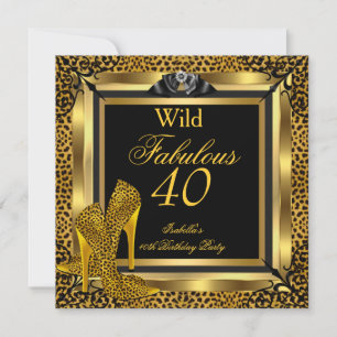 Fantastisk 40 40-årsfest Guld Vild Leopard Inbjudningar