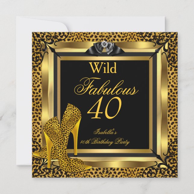 Fantastisk 40 40-årsfest Guld Vild Leopard Inbjudningar (Framsida)