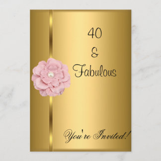 Fantastisk 40-års födelsedag Guld Pärl Rosa Blomma Inbjudningar