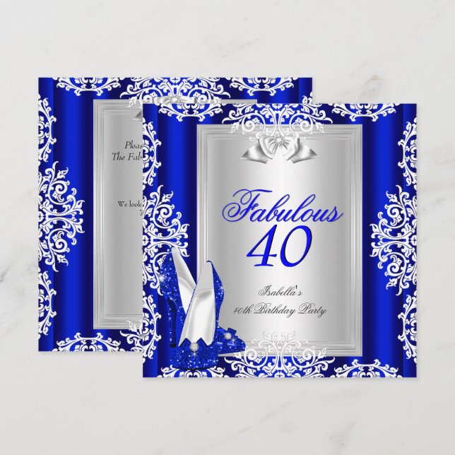 Fantastisk 40-årsfest Kungliga blå skor Inbjudningar (Fram/baksida)