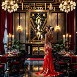 Fantastisk 50-års Art Deco Kvinna Afroamerikansk R Inbjudningar