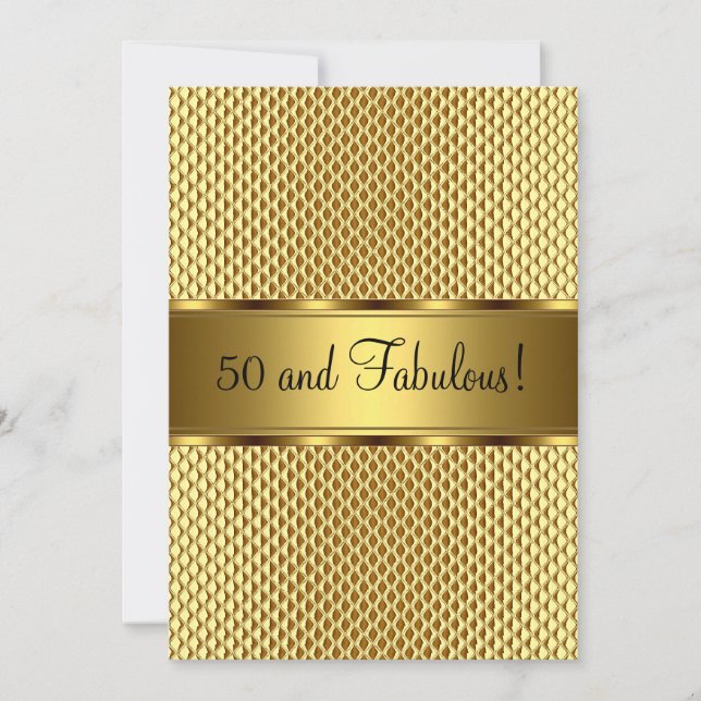 Fantastisk 50-års födelsedagsfest i guld och elega inbjudningar (Framsida)