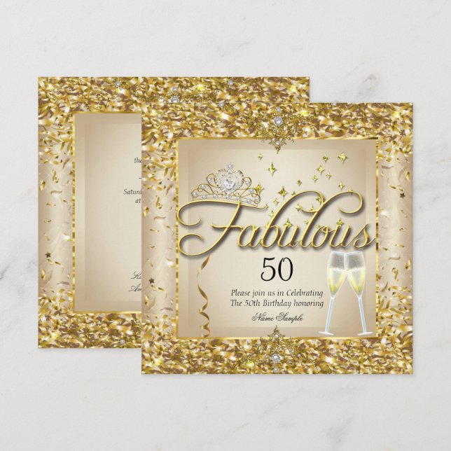 Fantastisk 50-års födelsedagsfest med Champagne Go Inbjudningar (Fram/baksida)