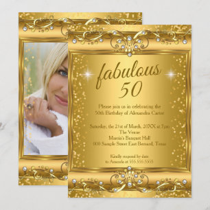 Fantastisk 50-års fotofest blänkande Guld födelsed Inbjudningar