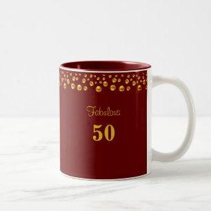 Fantastisk 50-årsdag & gyllene konfetti på vinröd Två-Tonad mugg
