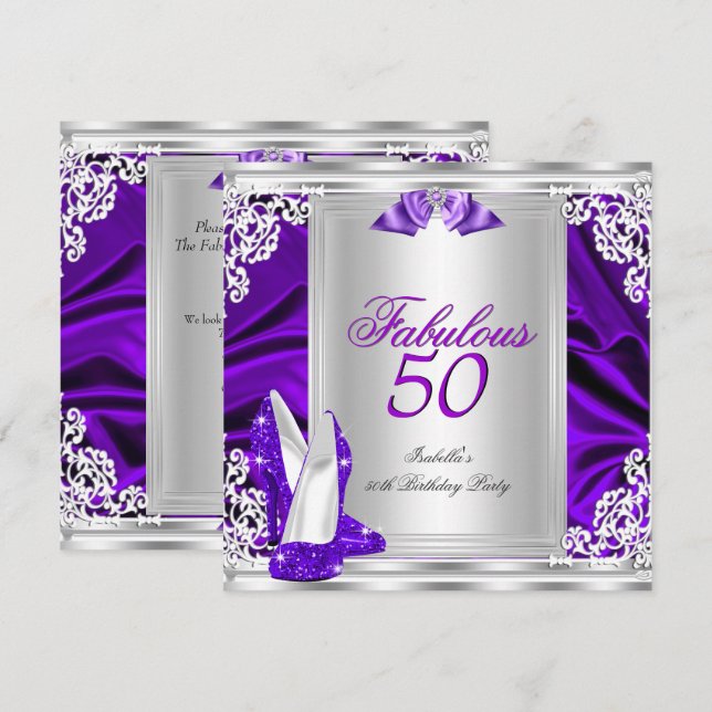 Fantastisk 50-årsfest Lila skor Inbjudningar (Fram/baksida)