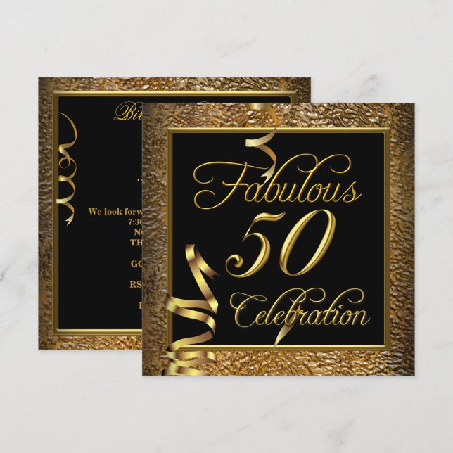 Fantastisk 50-årsfirande Guld Svart Födelsedagsfes Inbjudningar (Fram/baksida)