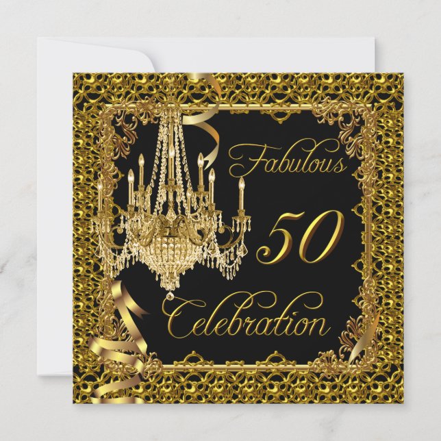 Fantastisk 50-årsfirande Svart Guld Inbjudningar (Framsida)