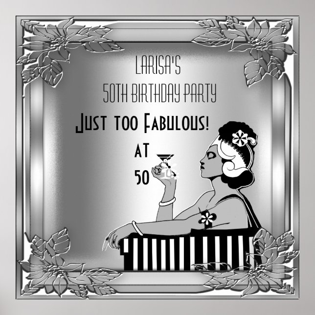 Fantastisk 50 Diva Art Deco Födelsedagsbanner Affi Poster (Framsidan)
