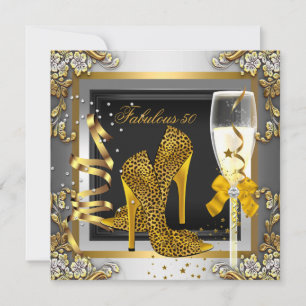 Fantastisk 50-guld leopard silver champagne födels inbjudningar