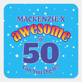 FANTASTISK 50 Ljust BLUE-födelsedag Fyrkantigt Klistermärke