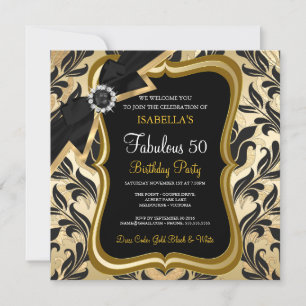 Fantastisk 50 Pearl Guld Båge Svart Damask Inbjuda Inbjudningar