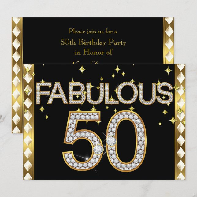 Fantastisk 50 Retro Glamour Hollywood Guld Ram Inbjudningar (Fram/baksida)
