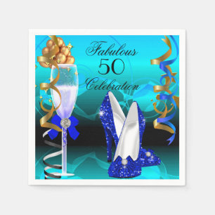 Fantastisk 50 Royal blå Teal Guld Födelsedagsfest Pappersservett