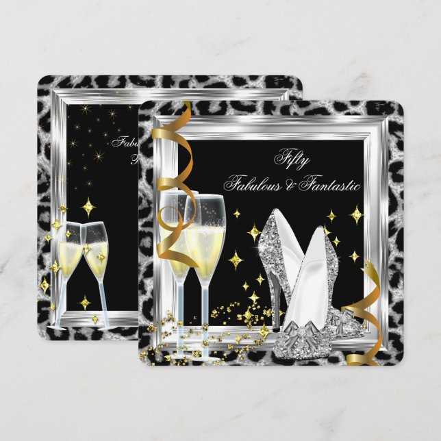 Fantastisk 50 Silver Leopard Födelsedagsfest Inbjudningar (Fram/baksida)