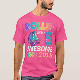Fantastisk 5-årig tjej på rullskridsko på 5-årsdag t shirt