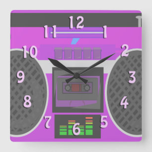 Fantastisk 80 Lila Boombox Fyrkantig Klocka