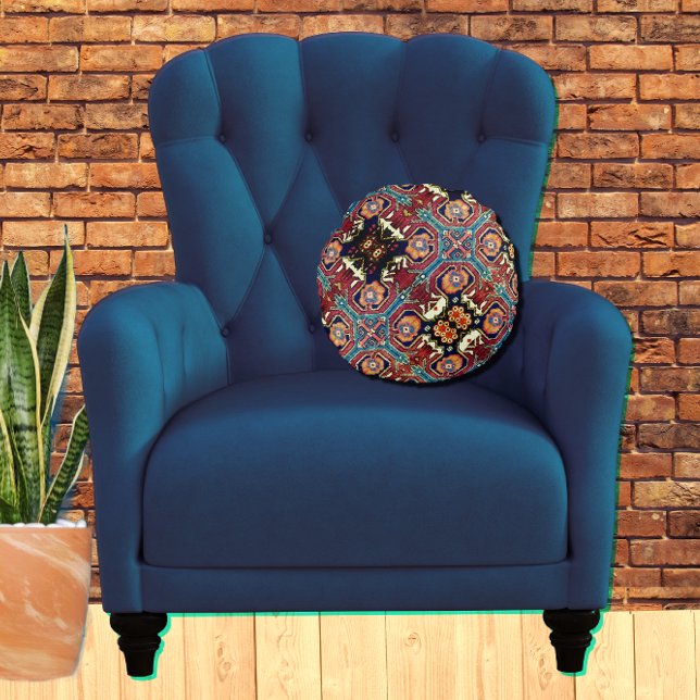 Fantastisk Abstrakt Antique Oriental Matta Design Rund Kudde (Skapare uppladdad)