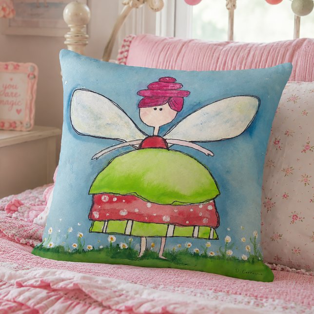 Fantastisk akvarellälva kudde (Whimsical Fairy Pillow)