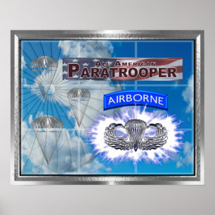 Fantastisk American Paratrooper och Flagga Poster