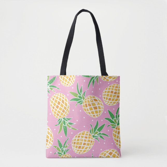Fantastisk ananas på grynt rosa polka-kuster bakgr tygkasse (Framsida)