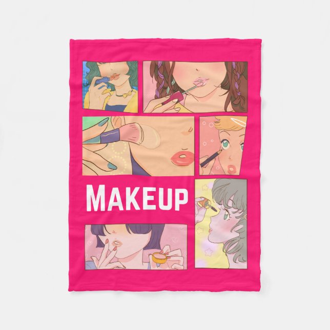 FANTASTISK ANIME, GIRL, MAKEUP FLEECEFILT (Framsidan)