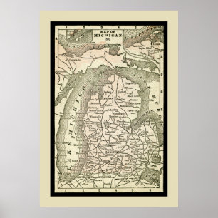 Fantastisk Antique Karta i Michigan Poster