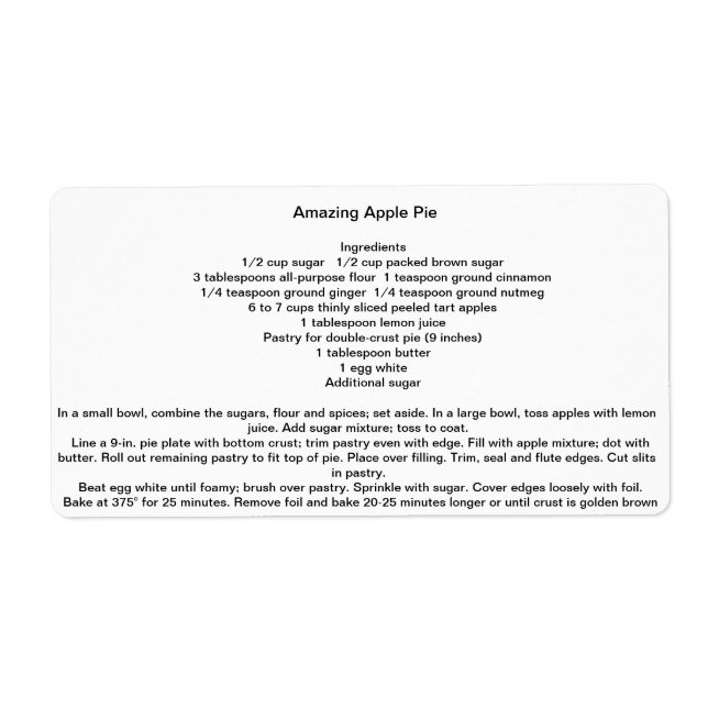 Fantastisk Apple Paj Fraktsedel (Framsidan)