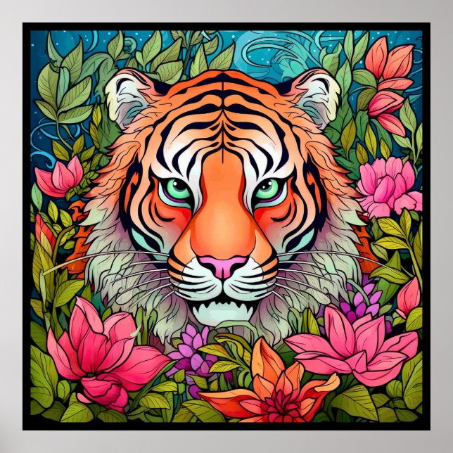 Fantastisk Art Tiger i Jungle Poster (Framsidan)