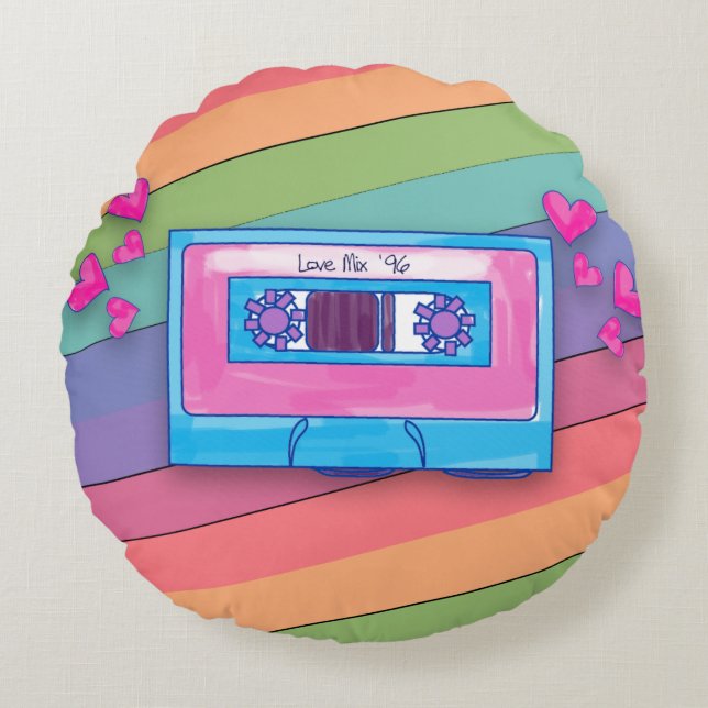 Fantastisk Åttiotals Rainbow Mixtape Musik Logotyp Rund Kudde (Framsidan)