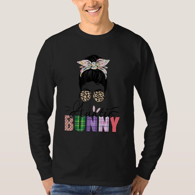 Fantastisk Auntie Bunny Messy Bun Leopard Lycklig  T Shirt (Framsida)
