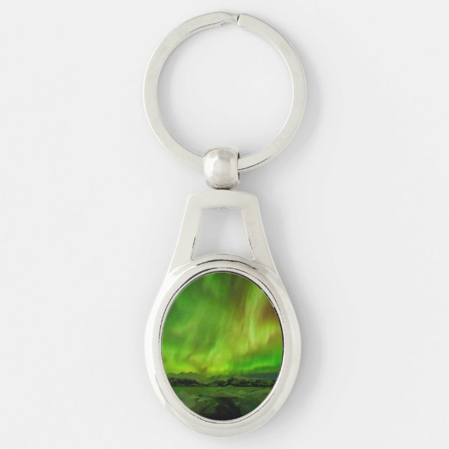 Fantastisk Aurora Ovalt Silverfärgad Nyckelring (Framsidan)