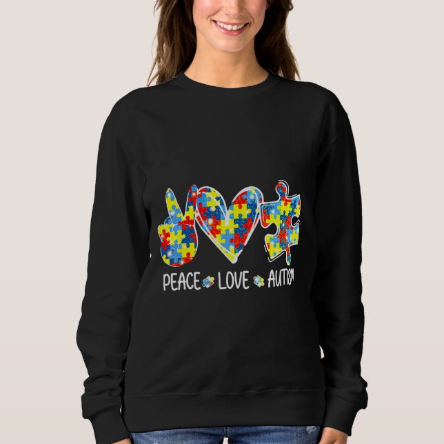 Fantastisk Autism Medvetenhet om fred Kärlek Puzzl T Shirt (Framsida)