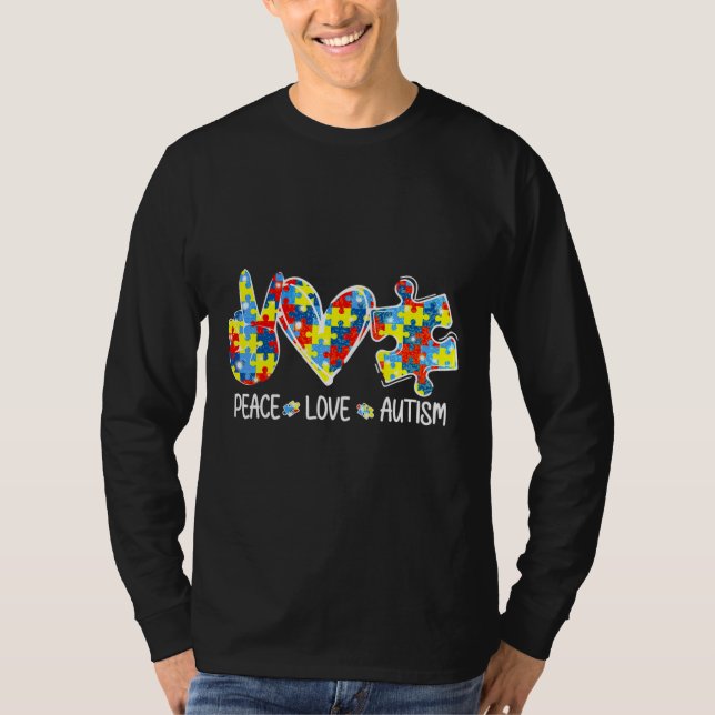Fantastisk Autism Medvetenhet om fred Kärlek Puzzl T Shirt (Framsida)