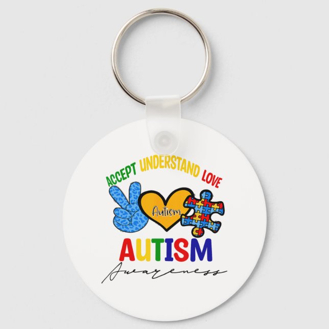 Fantastisk Autism - stöd för fred Kärlek tar emot  Nyckelring (Framsida)
