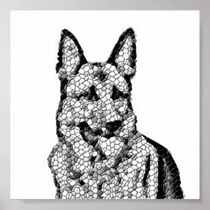 Fantastisk B&W Mosaic German Shepherd Poster