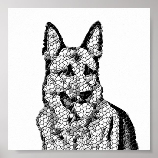 Fantastisk B&W Mosaic German Shepherd Poster (Framsidan)