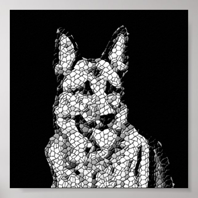 Fantastisk B&W Mosaic German Shepherd Poster (Framsidan)