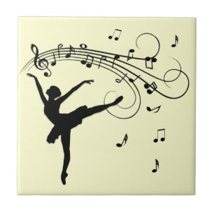 Fantastisk Ballerina Dancing with Music Gult Kakelplatta