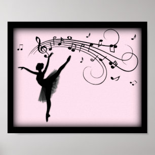 Fantastisk Ballerina Dancing with Music Rosa Poste Poster