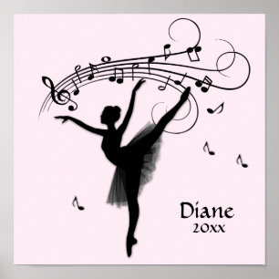 Fantastisk Ballerina Dancing with Music Rosa Poster