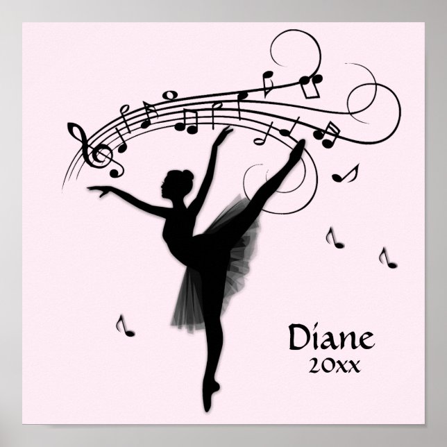 Fantastisk Ballerina Dancing with Music Rosa Poster (Framsidan)
