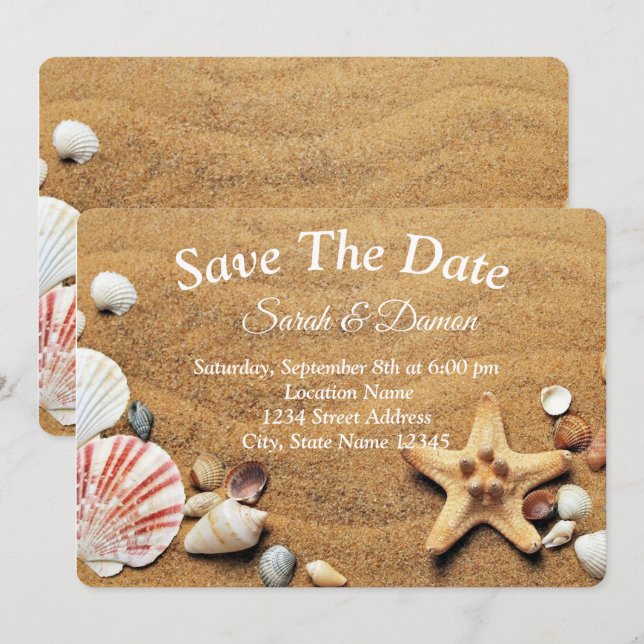 Fantastisk Beach Wedding, Seashells Spara Datumet (Fram/baksida)
