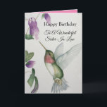 Fantastisk bister-in-juridik-födelsedagen Hummingb Kort<br><div class="desc">Fira din underbara svägerska födelsedag med en elegant hummingbird-design på ett charmerande hälsningskort. Skapat från min ursprungliga vattenfärgsmålning kommer den vackra lilla fågel- och blombilden att göra dagen ljusare för fågelskådare, trädgårdsmästare och älskare. Den speciellare kvinnan i ditt liv kommer att kärlek pastellens färger av kräm, rosa och grönt som...</div>