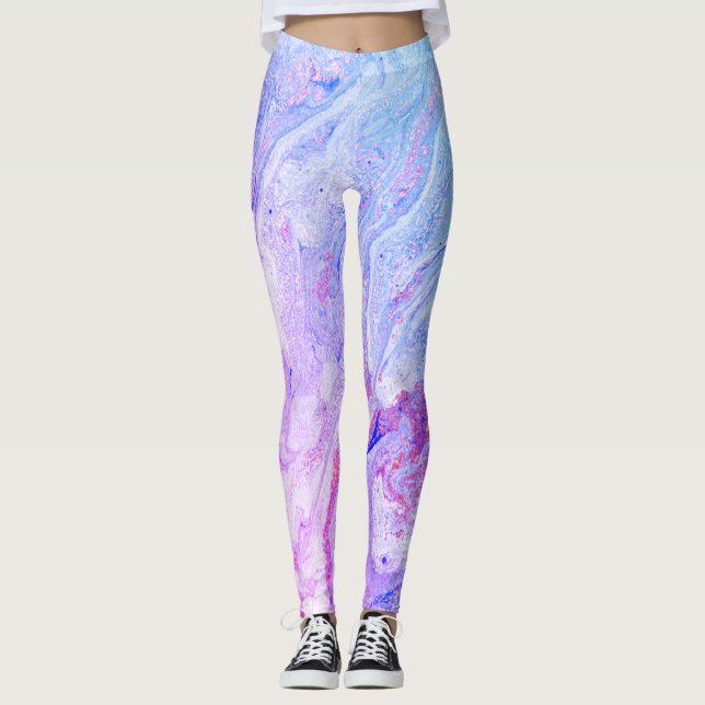 Fantastisk Blå Lila Marble Leggings (Framsida)