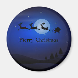 Fantastisk blå natt jultomten och renar magnet